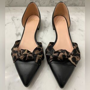 J. Crew d’Orsay Black flats w/ satin leopard knot detail, size 8.5
